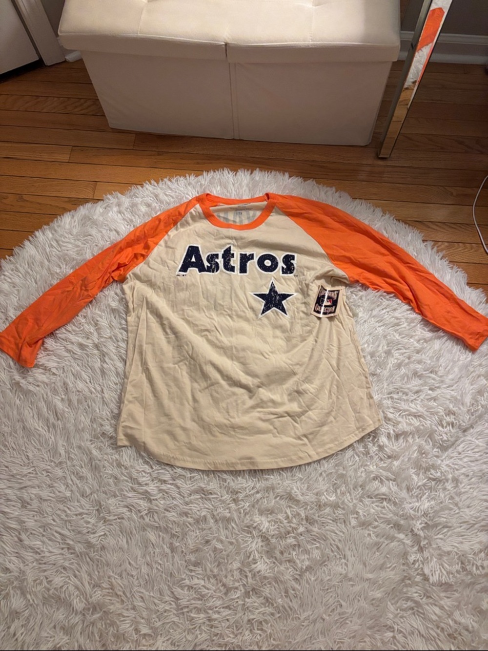 Nolan Ryan Astros Raglan Long-Sleeve Top - Orange & Cream
